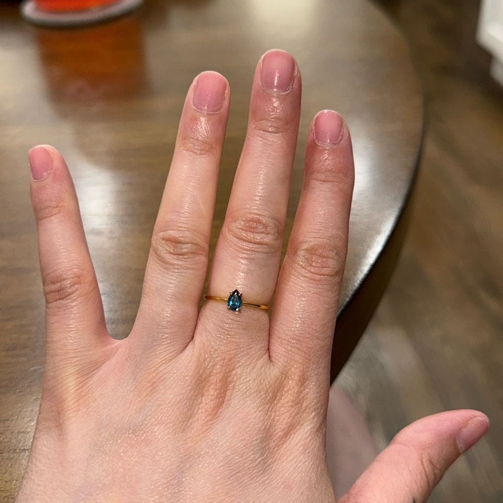 Local Eclectic Blue Sapphire Teardrop Pear Ring